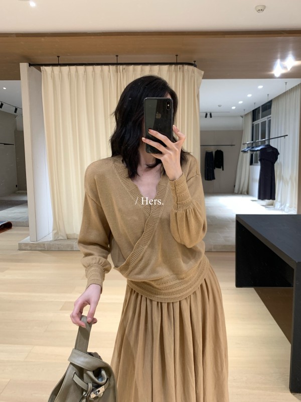 66911#크로스 여밈@브이넥 우아한