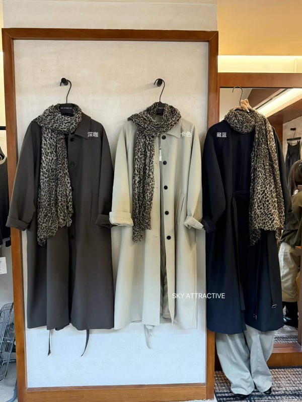 더블 벨트 디자인 롱 카라 코트