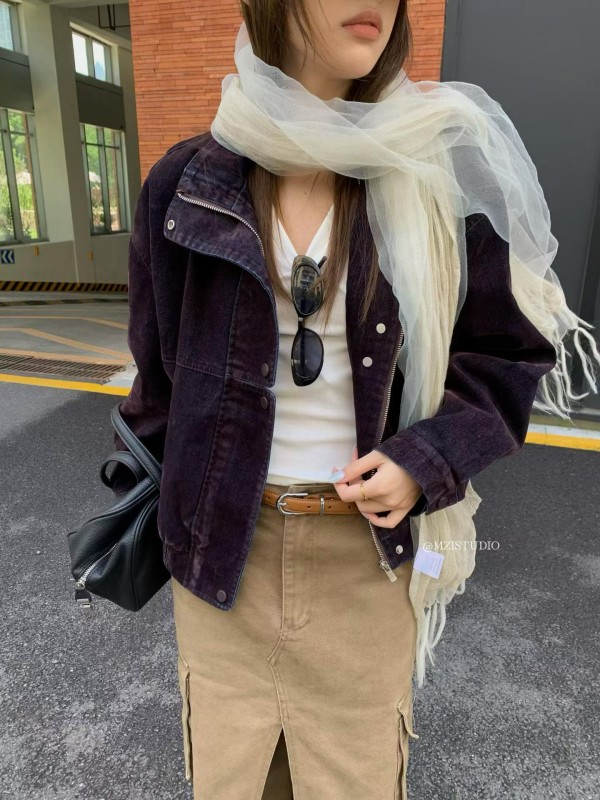 플록 집업 데님 자켓