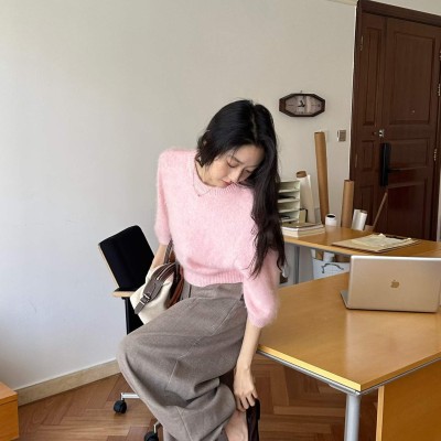 볼륨 헤어리 모헤어 반소매 숏탑