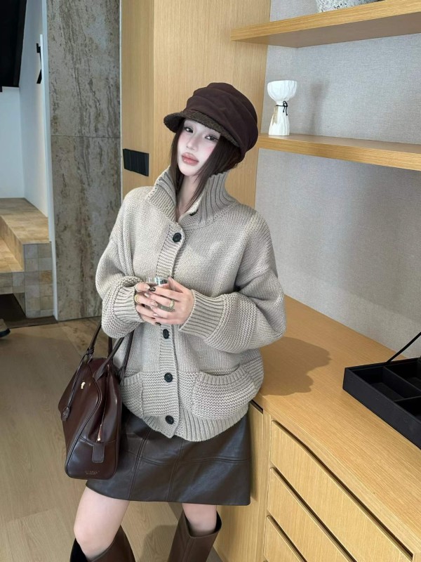 스탠드 칼라 포켓 카디건