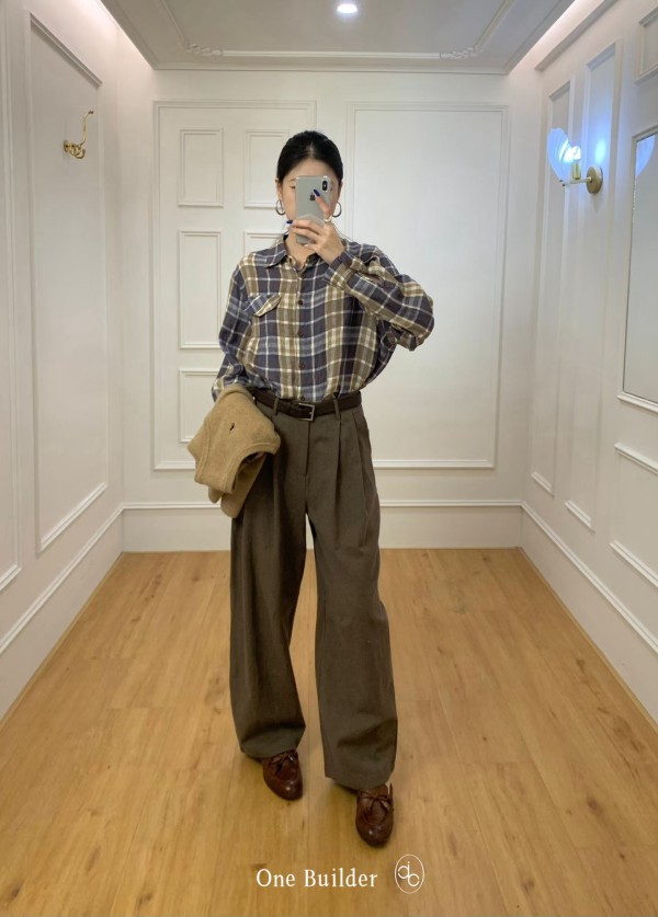 100% 린넨 체크 셔츠